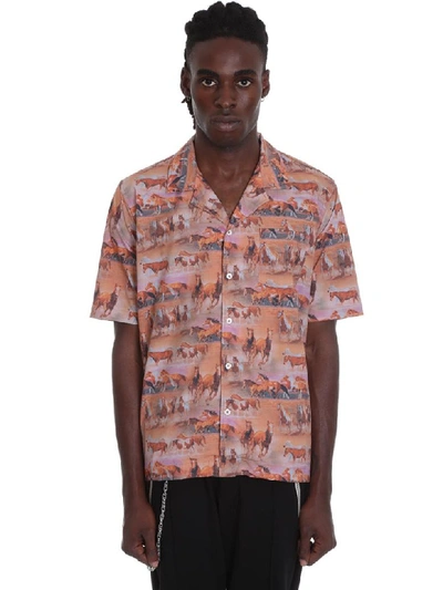 Rhude Horses Button Shirt In Orange Cotton In Multicolor