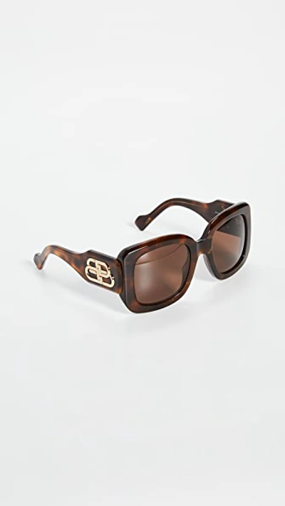 Balenciaga Paris Logo Square-frame Acetate Sunglasses In Brown