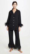 Sleeper Party Pajama Set With Double Feathers In Black