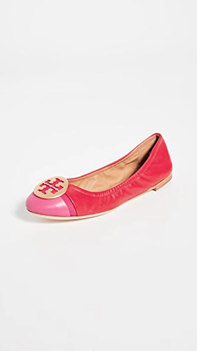Tory Burch Leather Ballerina Toe Fuchsia - Red In Brilliant Red / Imperial Pink