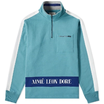 Aimé Leon Dore Logo Quarter Zip Sweat In Blue