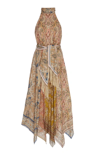 Zimmermann Freja Paisley-print Linen Halterneck Midi Dress In Multi