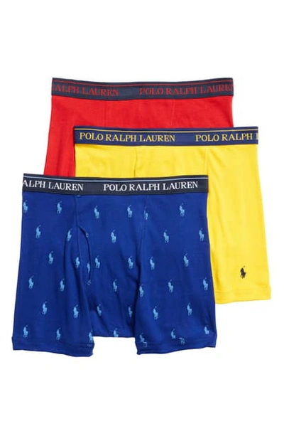 Polo Ralph Lauren 3-pack Classic Fit Cotton Boxer Briefs In Royal/ Rl Red/ Yellow