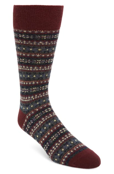 Polo Ralph Lauren Fair Isle Wool Blend Slack Socks In Bordeaux