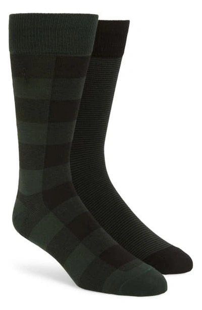 Polo Ralph Lauren 2-pack Buffalo Check & Stripe Slack Socks In Forest