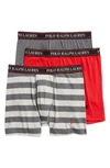 Polo Ralph Lauren Stretch Cotton Boxer Briefs - Pack Of 3 In Charcoal,stripe,red