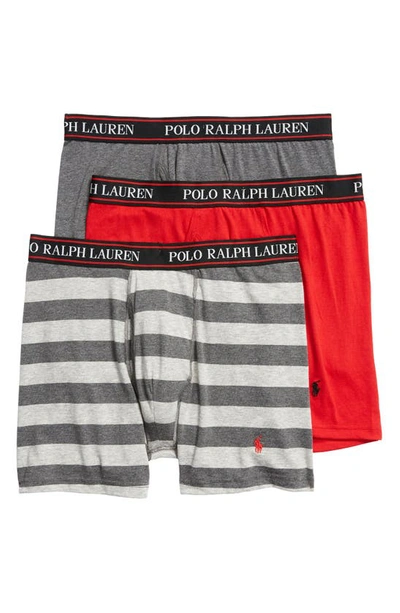 Polo Ralph Lauren Stretch Cotton Boxer Briefs - Pack Of 3 In Red/ Charcoal