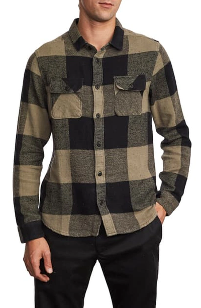 Rvca Haywire Button-up Flannel Shirt In Olive