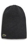 Lacoste Rib Knit Wool Beanie In Moha Chine