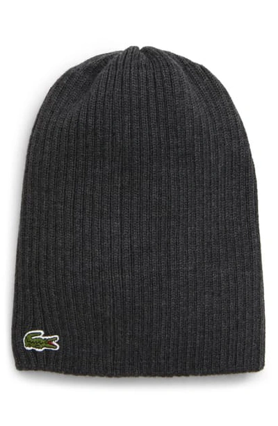 Lacoste Rib Knit Wool Beanie In Moha Chine