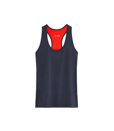 Tory Sport Performance Mesh Back Tank In Tory Navy/red