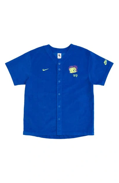 Nike X Olivia Kim Corduroy Baseball Jersey In Game Royal