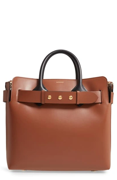 Burberry Medium Leather Belt Tote Bag In Brown