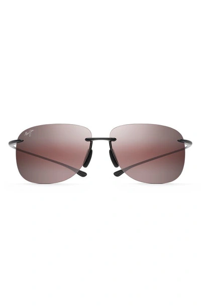 Maui Jim Hikina 62mm Polarized Round Sunglasses In Maui Rose/ Gloss Black
