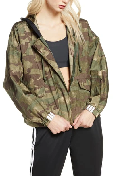 Adidas Originals Camo Windbreaker In Hemp/ Earth Green/ Base Green