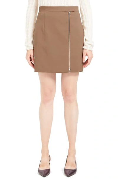 Theory Exposed Zip Wool Blend Miniskirt In Classic Camel