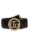 GUCCI DOUBLE-G BUCKLE STRETCH LEATHER BELT,602074B340G