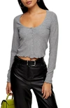 TOPSHOP LONG SLEEVE BUTTON CROP TOP,09L11RGRY