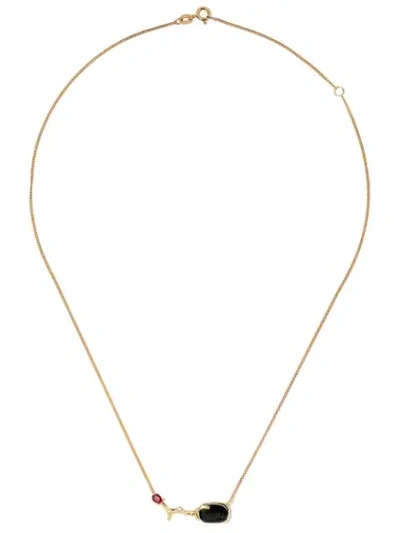 Wouters & Hendrix Gold 18kt Yellow Gold Uzerai Exclusive Blue Tiger Eye & Ruby Branch Necklace
