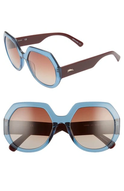 Longchamp 55mm Gradient Geometric Sunglasses In Blue/ Brown Grey