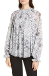 ADAM LIPPES PINTUCK BOW NECK FLORAL PRINT CHIFFON BLOUSE,R20126PB