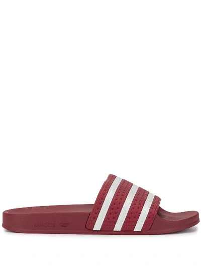 Adidas Originals Adilette Striped Sliders In 红色