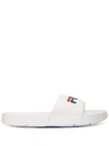 Fila Logo Print Embossed Side Slides In White