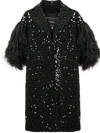 ANDREW GN FEATHER-SLEEVED SEQUIN COAT