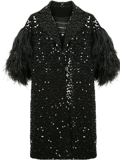 Andrew Gn Feather-sleeved Sequin Coat In 黑色