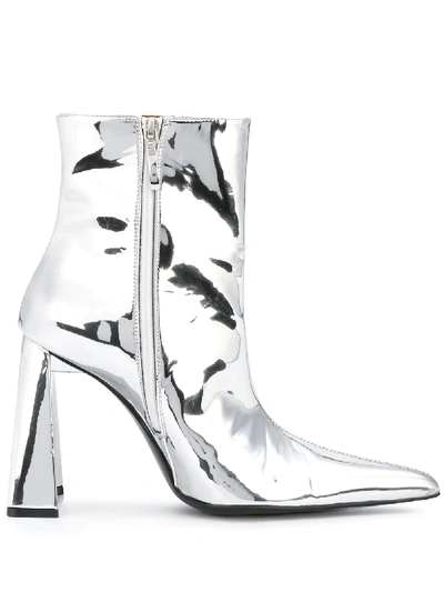 Area Metallic Pointed Ankle Boots In Silver