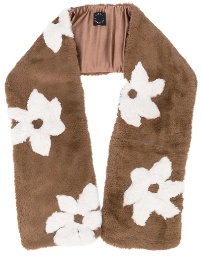 Lizzie Fortunato Floral Print Faux Fur Scarf In Brown