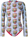 La Doublej Printed Longsleeve Swimsuit In Blue