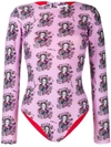 La Doublej Printed Longsleeve Swimsuit In Pink