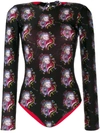 La Doublej Printed Longsleeve Swimsuit In Black