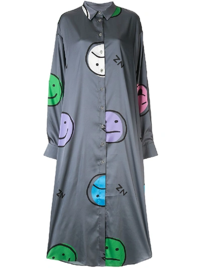 Natasha Zinko Emoji Print Shirt Dress In Grey