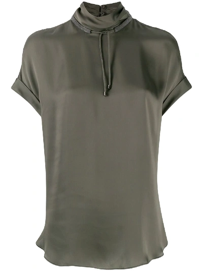 Brunello Cucinelli Drawstring Neck Boxy T-shirt In Green