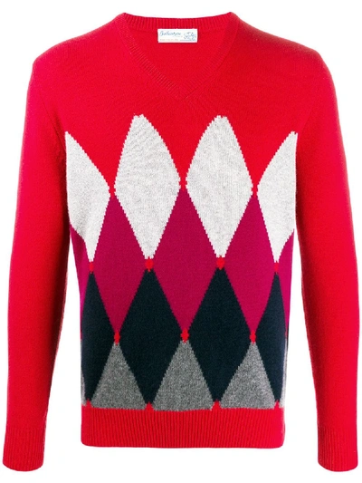 Ballantyne Argyle Knit Jumper In Red