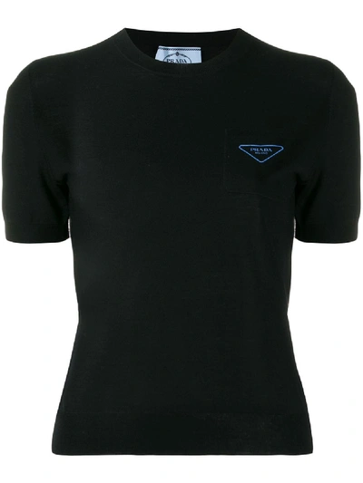 Prada Knitted T-shirt In 黑色