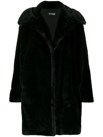 Styland Faux Fur Oversized Coat In Black