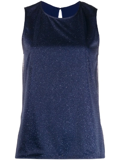 Styland Lurex Sleeveless Blouse In Blue