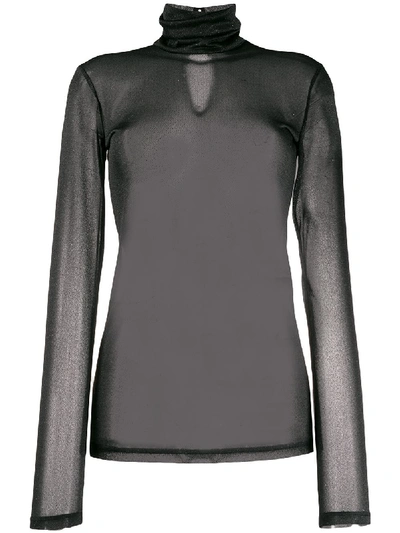 Styland Turtle Neck Sheer Top In Black