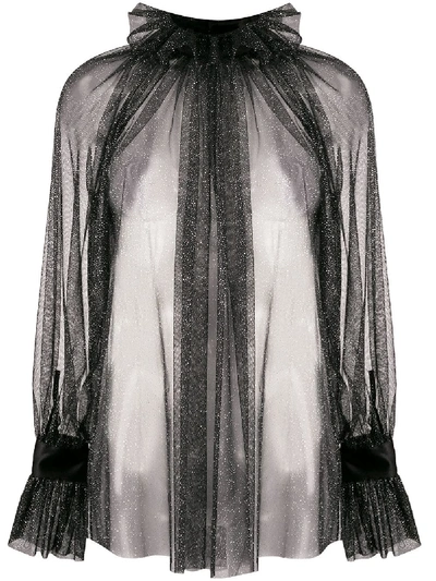 Styland Shimmer Sheer Blouse In Black
