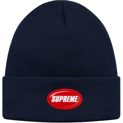 Pre-owned Supreme  Rubber Patch Beanie Navy