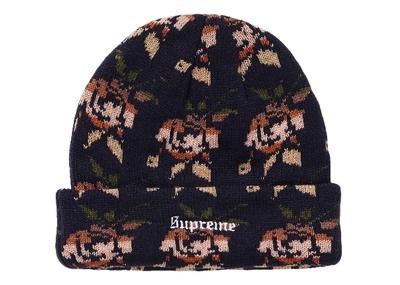 Pre-owned Supreme  Rose Jacquard Beanie Navy