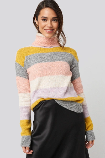 Trendyol High Neck Striped Knitted Sweater - Multicolor In Ecru