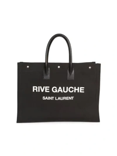 Saint Laurent Cotton Canvas Shopper Tote In Black White