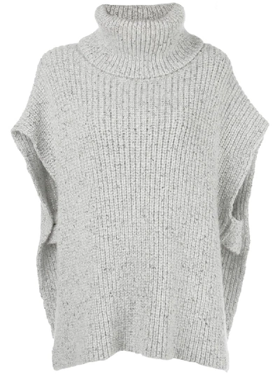 Adam Lippes Roll Neck Knitted Poncho In Grey