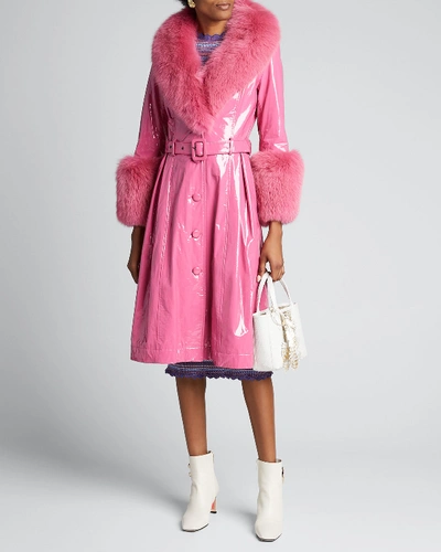 Saks Potts Foxy Gloss Lamb Leather Fox Fur-trim Coat In Pink