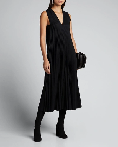 Joseph Enid Sleeveless Pleated Wool Midi Dress In Black