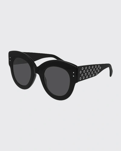 Alaïa Round Studded Acetate Sunglasses In Black